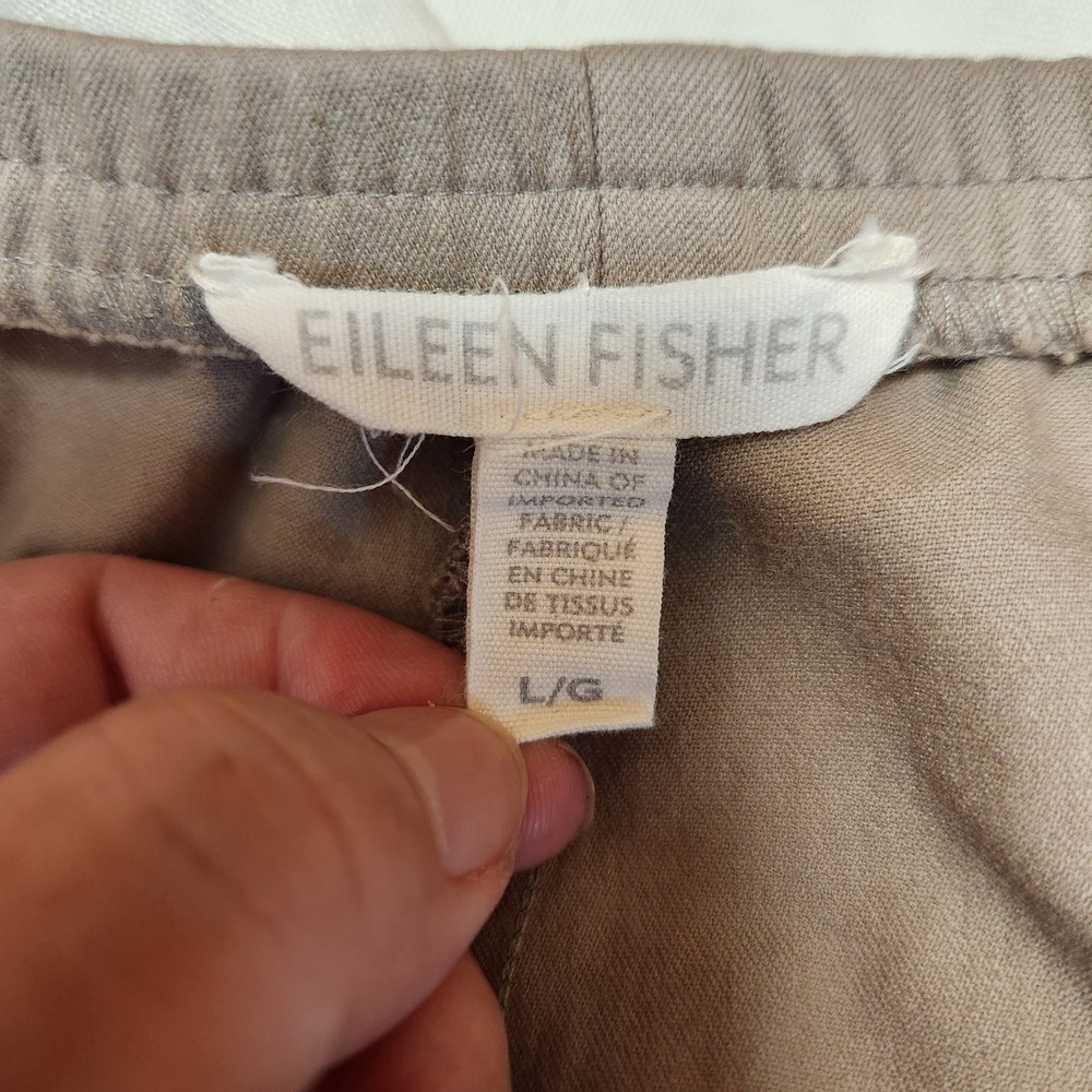 Eileen Fisher Stretch Pants Womens Size L Beige Organic Cotton Elastic Waistband - Picture 3 of 6